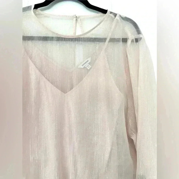 Express Light Pink Metallic Chiffon Overlay Bodysuit Size S - Picture 2 of 3